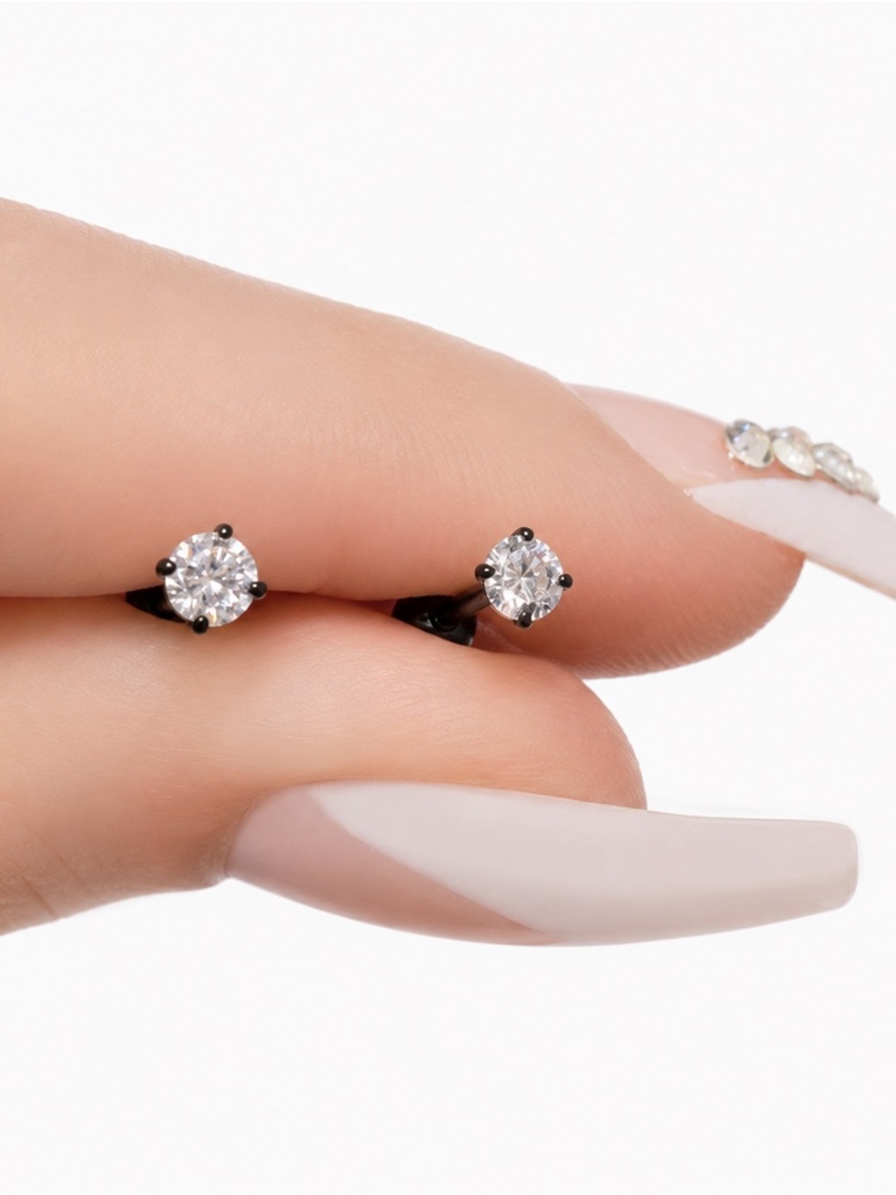Black CZ Barbell Stud Cartilage Earrings Stainless Steel 18G 3mm - Picture 3 of 7